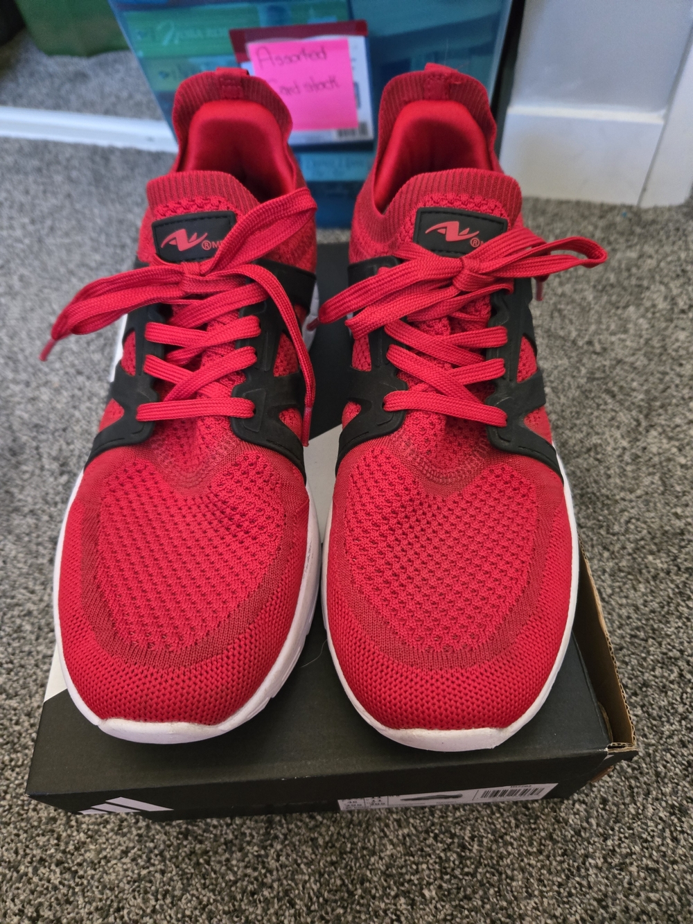 Athletic Works Red and Black Men's Knit Running Sneakers
